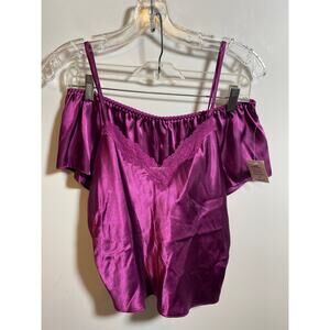 Linea Donatella Women's Size Medium Purple Satin 2 Piece Pajama Set Shorts Cami